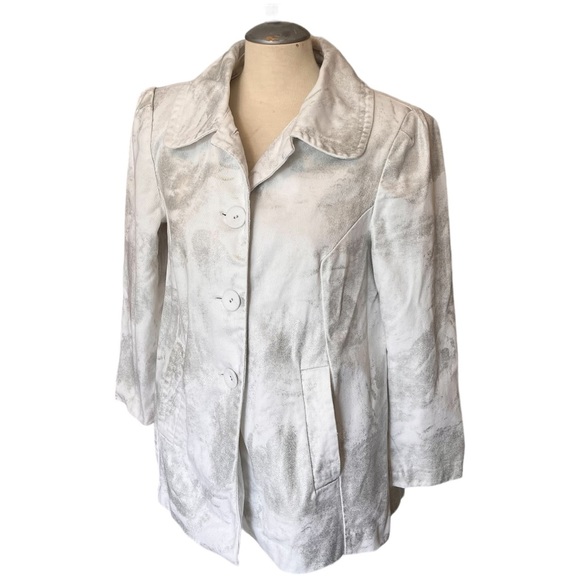 Kenar White Denim Swing Jacket with Silver Metallic Paint Brush Finish - Picture 2 of 16
